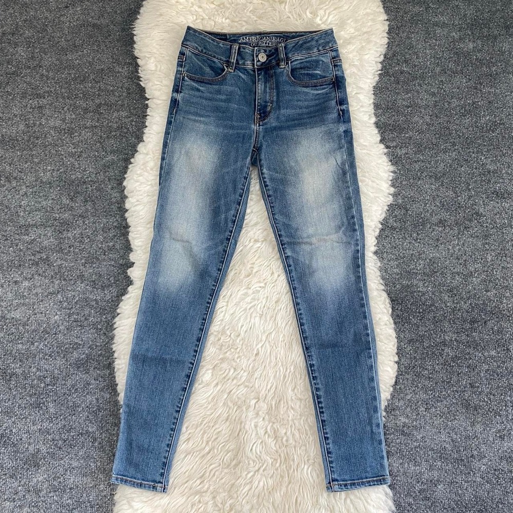 AMERICAN EAGLE MEDIUM WASH HIGH RISE JEGGING DENIM JEANS Y2K GRUNGE ALT CASUAL